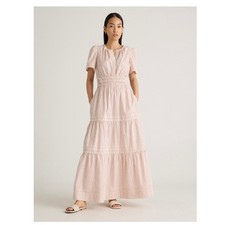 Quince 100% Organic Cotton Poplin Tiered Maxi Dress Terracotta Stripe Small