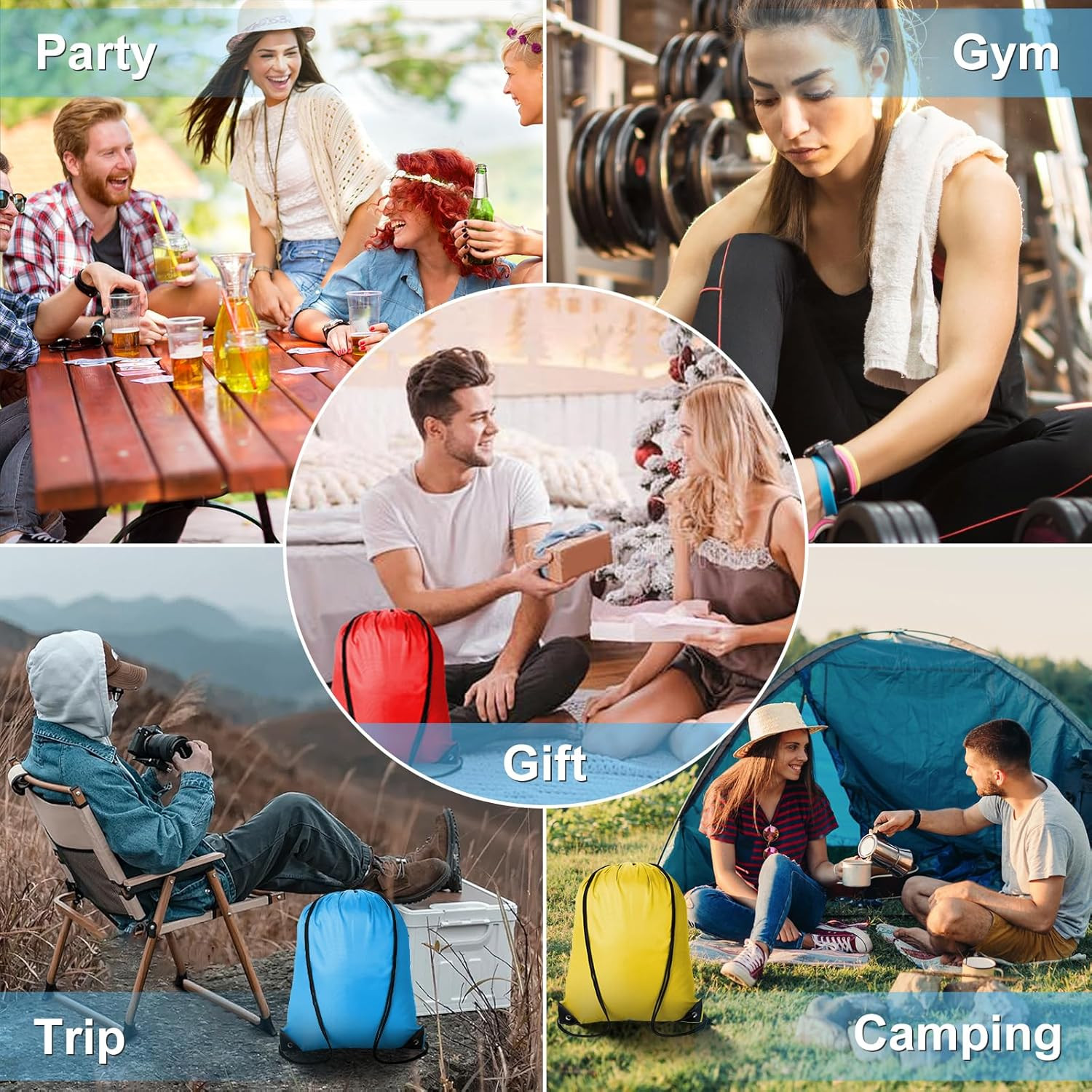 6Pcs Drawstring Backpacks Bulk String Bag Cinch Sack Pack Storage Knapsack Polye