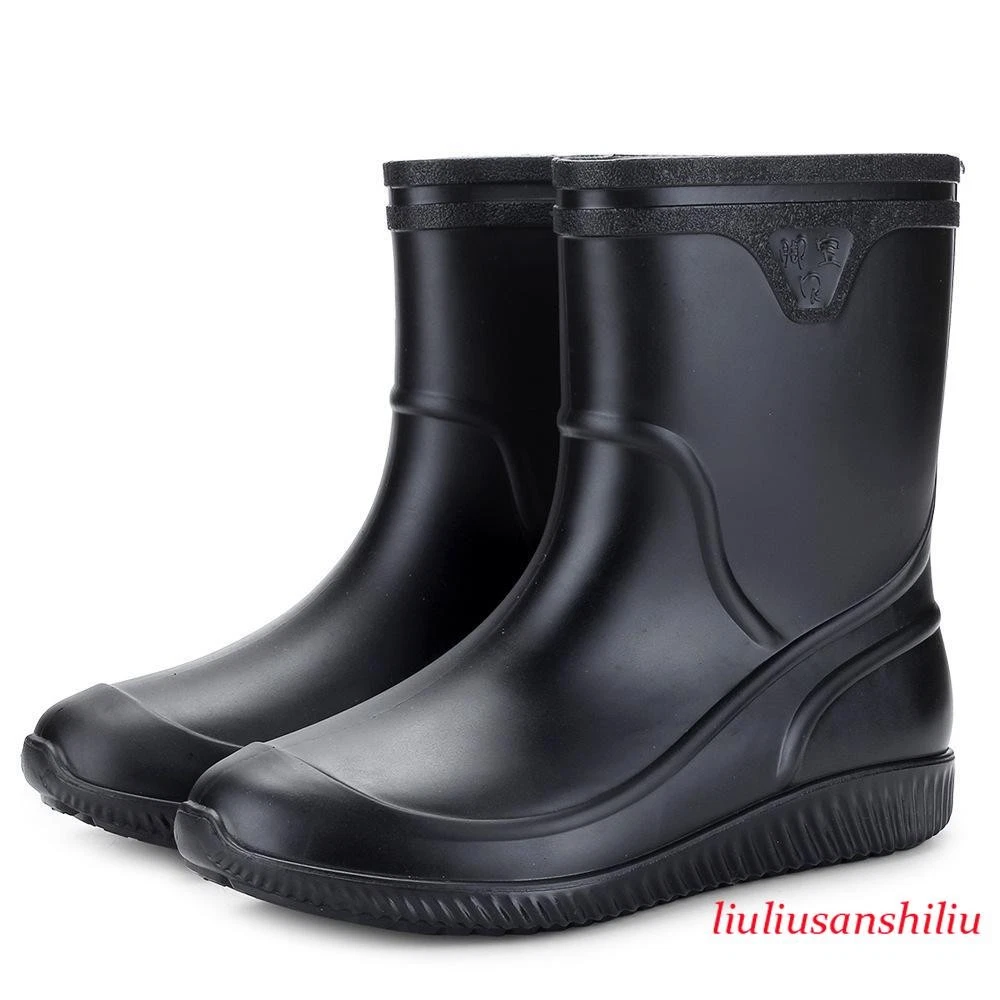 Men Waterproof Non-Slip Ankle Boots Garden Work Shoes Rain Boots Chef Shoe Black