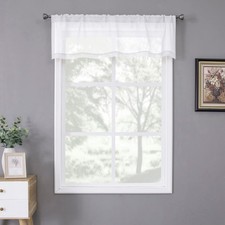 White Sheer Valance Linen Textured Bedroom Valance Curtains Sheer Light Filte...
