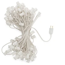 C7 Light Strings | 50' White Cord with 12" Socket Spacing, E12 Light Stringer...