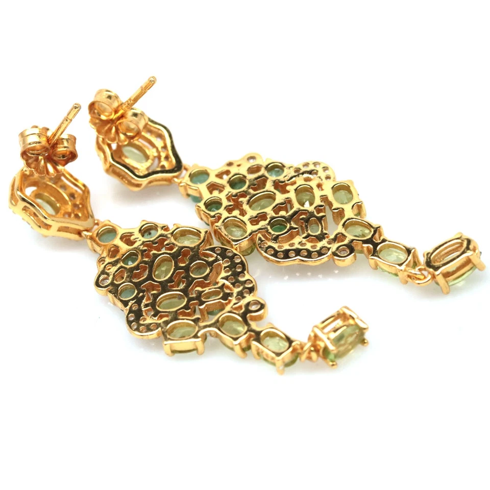 Thailändische Handgefertigte 3 X 5 Mm Grüne Peridot, Smaragd & Zirkon Ohrringe - Bild 3 von 4