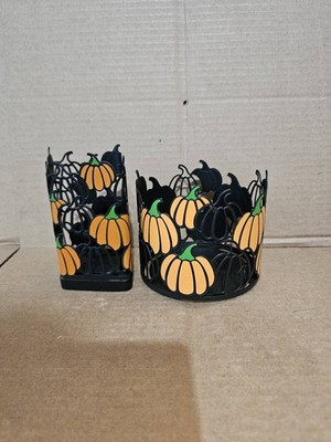 Set Of 2 Bath & Body Works Pumpkin Halloween 3 Wick Candle Holder Soap Holder