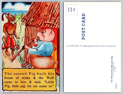 Three Little Pigs Wolf House Sticks Postcard