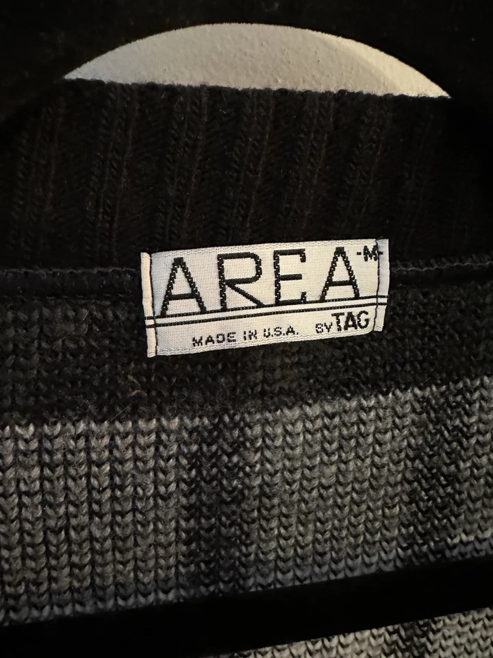Cárdigan retro vintage Area By Tag Hipster negro acrílico para hombre mediano hecho en EE. UU. Foto 3 de 4