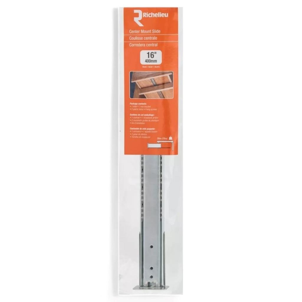 Richelieu Center Mount Drawer Slide 16&rdquo; 400mm Steel Ball B