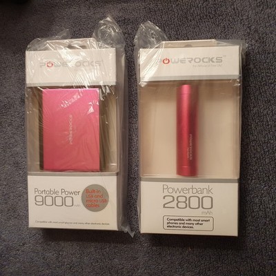 (2) PowerRocks Portable External Battery Charger Power Bank - Brand New Item 