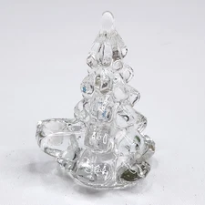 Vtg Taiwan Clear Glass Christmas Tree 3" Mini Candle Holder on the Side