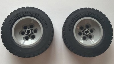 Lego Technic Wheels Black Tires Set Parts Grey Rims Lot Of 2 - 62.4 x 20 S