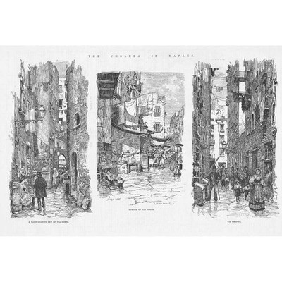 ITALY Scenes in NAPLES during the Cholera Outbreak - Antique Print 1884