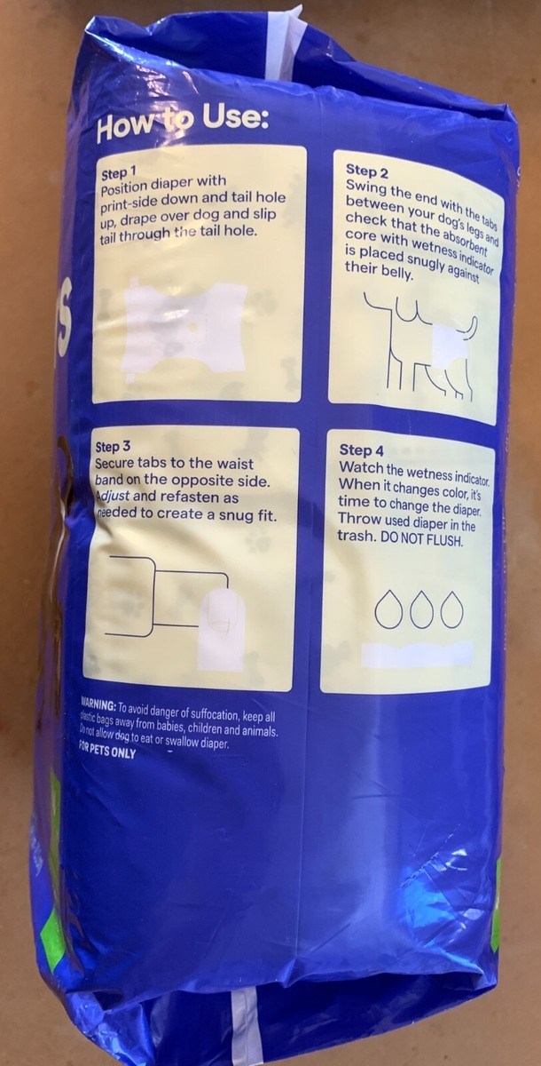 UP UP Dog Diapers Disposable 18 Med-Tail Hole-Wetness Indicator Changes  Color