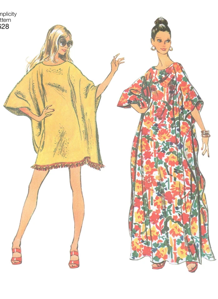 SIMPLICITY 5628 MISSES 1970'S VINTAGE JIFFY CAFTAN Sewing pattern SIzes S-M-L-XL - Image 3 of 3