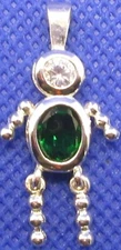 Sterling White And Green Birthstone Little Boy Charm Pendant Dangling Legs NICE