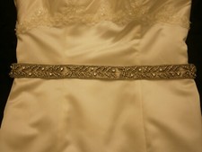 Designer Wedding Dress Gown Belt Sash 10 Ivory Swarovski Crystals Waist 29 1/2"