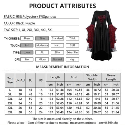 Halloween Womens Medieval Gothic Witch Renaissance Dress Adult Cosplay Costume - Picture 30 of 82