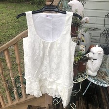 Anthropologie Glam Floral Lace Cream Dress Sz L Sleeveless Tiered Lined Y2K Vtg