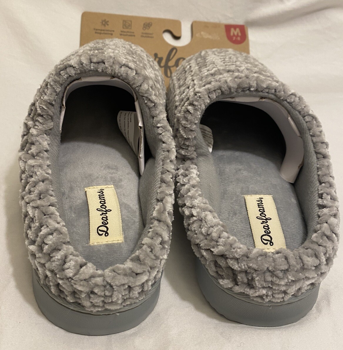 Dearfoams Slippers W/Memory Foam Women's Size M 7-8 Gray Temp