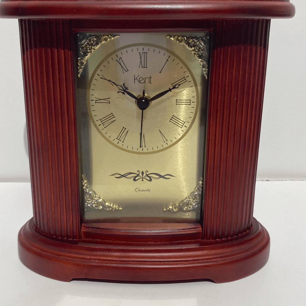 Kent Quartz Brown Gold Roman Numerals Cherry Wood Mantle Clock OS