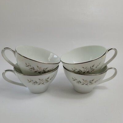 FOUR Noritake Marietta Cups 6653 White Roses & Buds