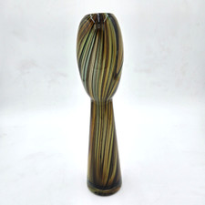 Art Glass Vase Hand Blown Swirl Brown Blue Studio Glass Sculptural MCM