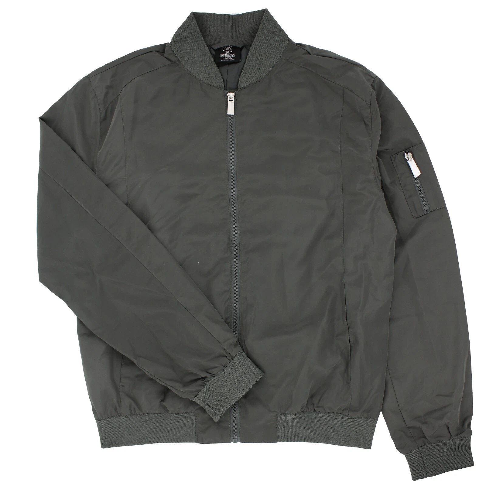 True Classic Men's Windbreaker 4-Pocket, High Collar, Casual Bomber Jacket, Gray
