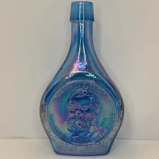 Wheaton Charles Evans Hughes Decanter Bottle Blue Carnival Glass Vintage