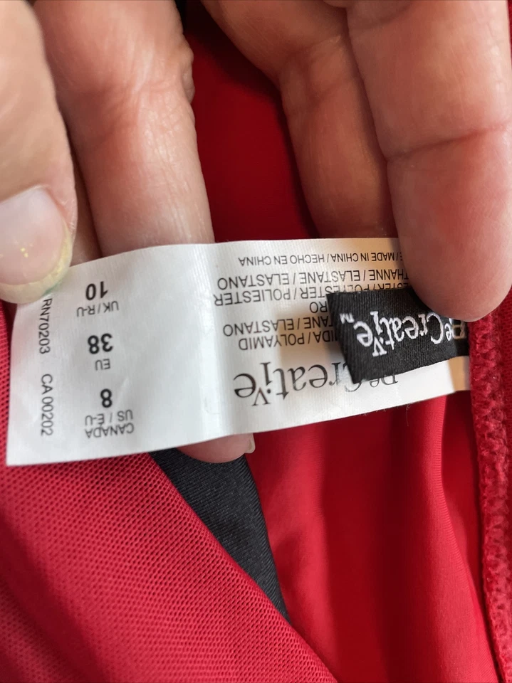 Parte inferior de bikini Be Creative roja natación talla 8 con corbata lateral $48 nueva Foto 3 de 4