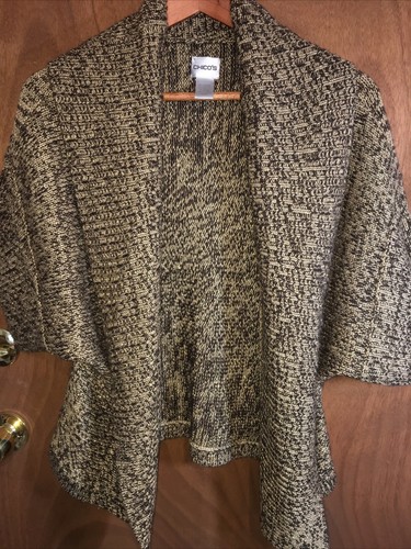 Womens Chicos Open Cardigan ,Brown Gold Short Sleeve Shawl Collar, Size M , d00 - Picture 11 of 16