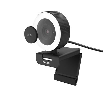 Hama Ringlicht-QHD-Webcam C-850 Pro 360°, mit Fernbedienung Mikrofon LED USB 2.0