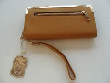 NWT Tan ALYSSA Zip Around Wristlet/Wallet w Outer Zippered Pocket Vegan Leather