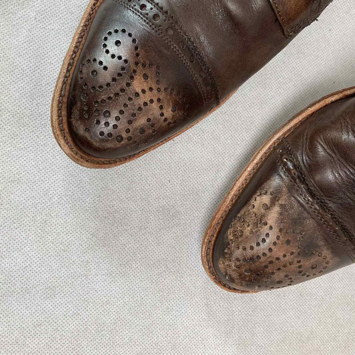 Messico Shoes Men Sz 9.5 Brown Distress Leather Wing Tip Cap 