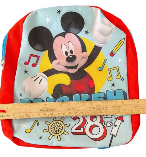 Mickey Mouse Backpack Youth 10"x 8"x 2.5" Red Blue Multi Pocket 28 Disney School - Picture 8 of 8