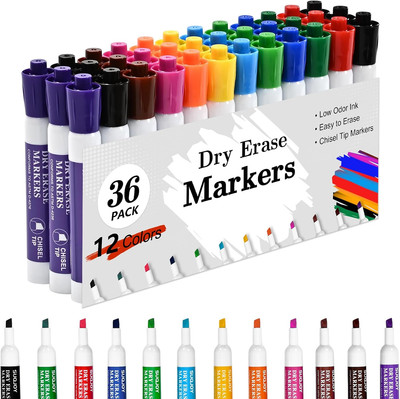 Dry Erase Markers Chisel Tip Whiteboard Low Odor Marker 36 Bulk 12 Assorted
