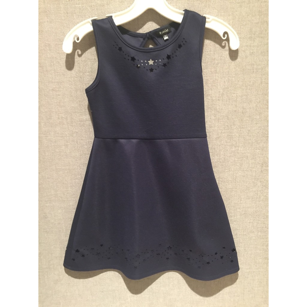 Zunie Girls Fit & Flare Dress Solid Navy Blue Star Cut Outs Sleeveless Knit  10 | eBay