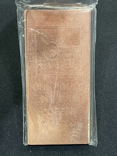 1 Pound lb (16 oz) Element Copper Bullion Bar .999 Fine Flat Ingot