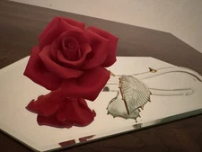 The Glass Gallery - Crystal 7" Long Stem Red Rose on 8" Mirror