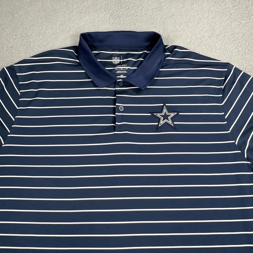 Camisa Polo Dallas Cowboys Para Hombres XL Azul Marino NFL Fútbol Nike Dri Fit Golf Rayas Foto 2 de 4