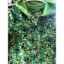 Minecraft Creeper Fleece Hooded Pajamas One Piece Jumpsuit Sleep boy Girls XS