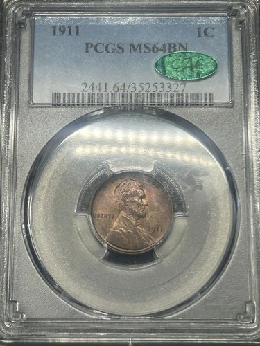 1911 P Lincoln Wheat Cent Penny PCGS MS64 BN CAC Approved Tough Date Original