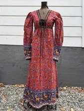 Late 1960s GUNNE SAX Novelty Print Cotton Prairie Dress
