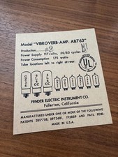 Reproduktion Vibroverb Valve Chart Label
