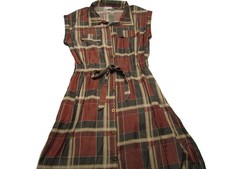 Lularoe Womens Brown Windowpane Waist Tie  Dress Size S Poly Blend