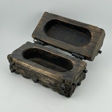 Hand-Carved Wood Dome-Top Treasure Trinket Box Iron Straps 1970s Folk Art VTG