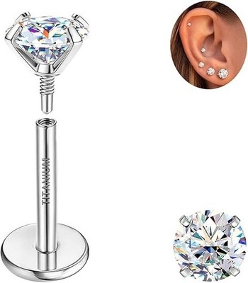 Moissanite Earrings G23 Titanium Extended Internal Thread Flat Back Earrings Hyp