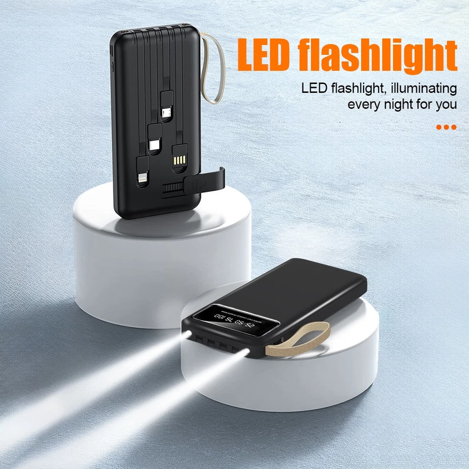 100000mah Power Bank USB Pack Backup Battery Charger w/ 4cables For Mobile Phone - Image 3 of 4