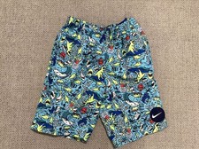 Nike Boys Shark Party 4" Volley Swim Trunks Dinos All Over Print Blue Size Small