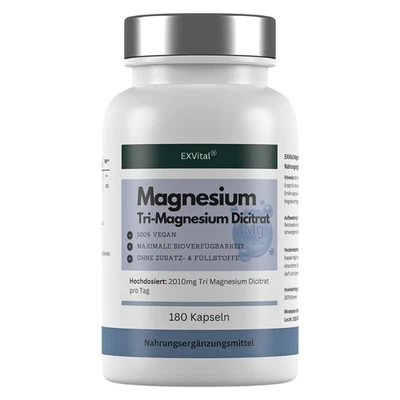 Tri- Magnesium Dicitrat hoch konzentriert von EXVital, hoch dosiert, 180 Kapseln