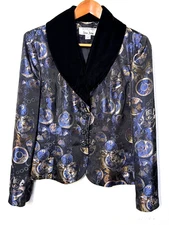 Vintage Victor Costa Neiman Marcus Jacket Womens 10 Black Clock Velvet 2000s NYE