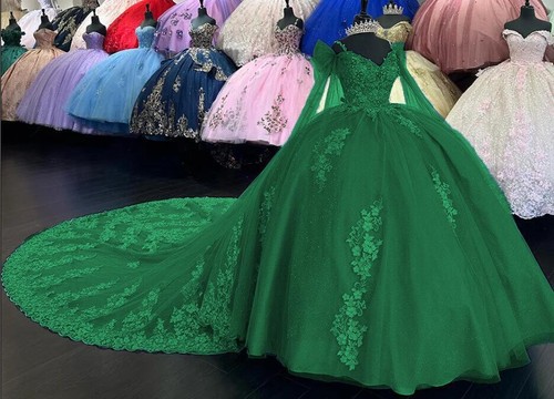 Prinzessin 3D Blumen Quinceanera schulterfreie Partykleider süß 16 Ballkleider - Bild 31 von 33