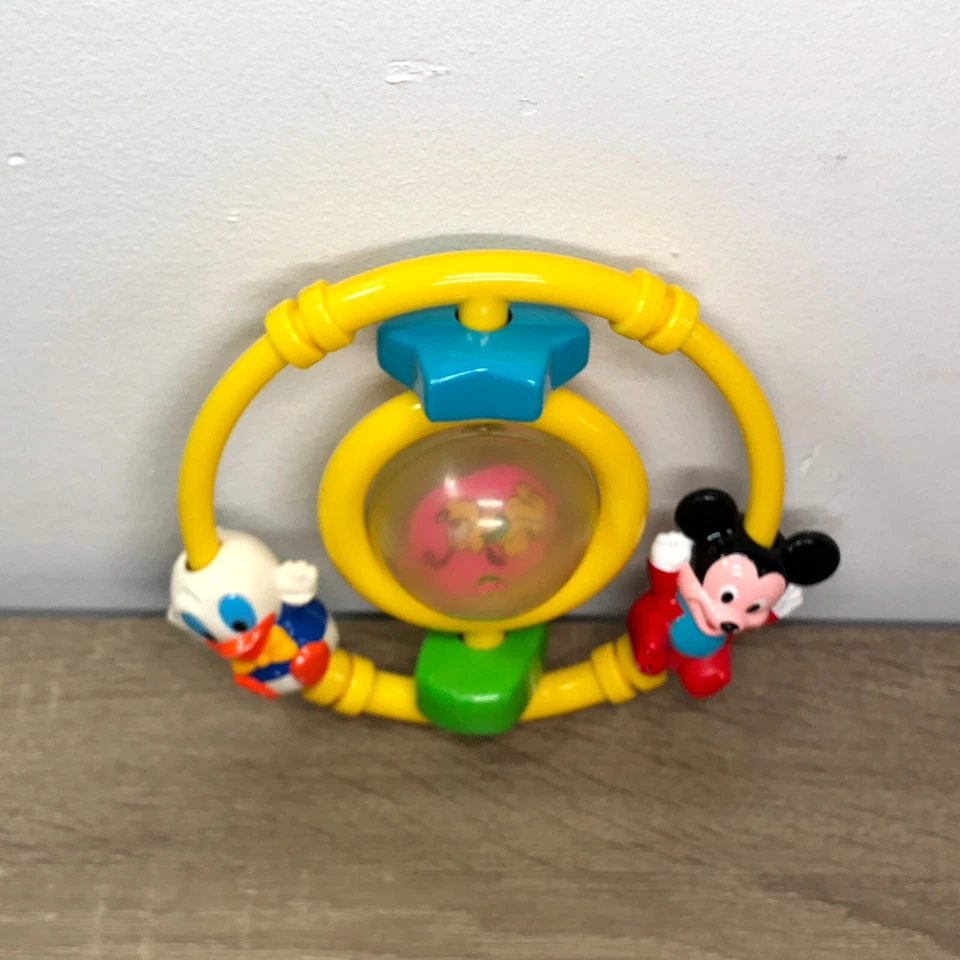 Juguete Sonajero Bebé Disney Mickey Mouse Pato Donald Plutón De Colección 1985 Retro Niños 6" Foto 2 de 4